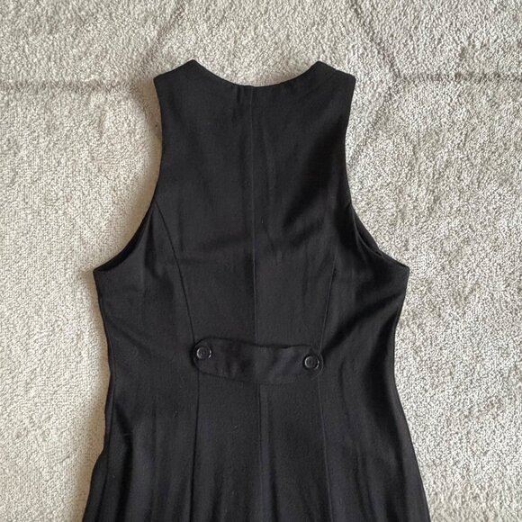 Vintage 90s Merino Wool Button-Front Maxi Dress Black Sleeveless Layering Staple - Picture 5 of 7